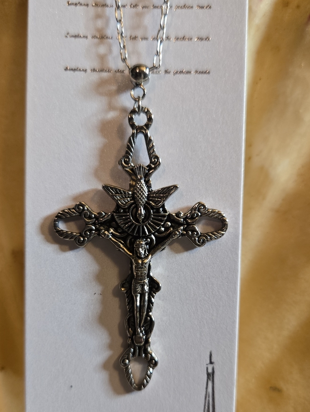 Silver-stainless Steel Large Ornate Crucifix Pendant Necklace - Women Jewelry